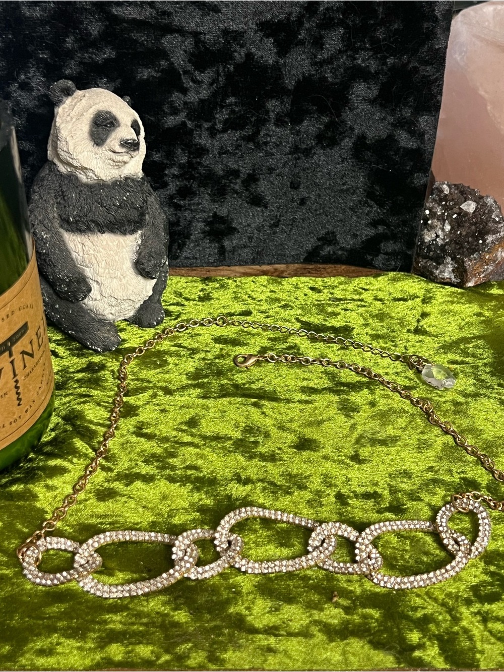 Rhinestone Link Chain Necklace - Gold Tone